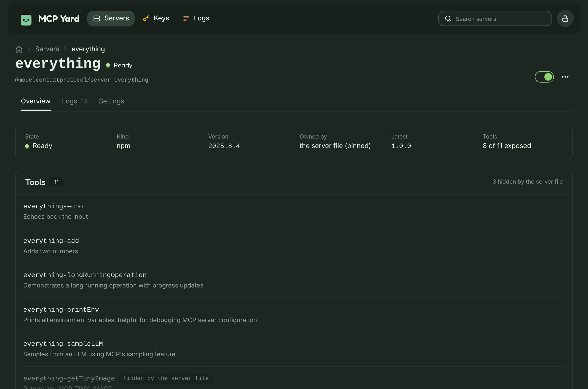 A server's own page, on its Overview tab