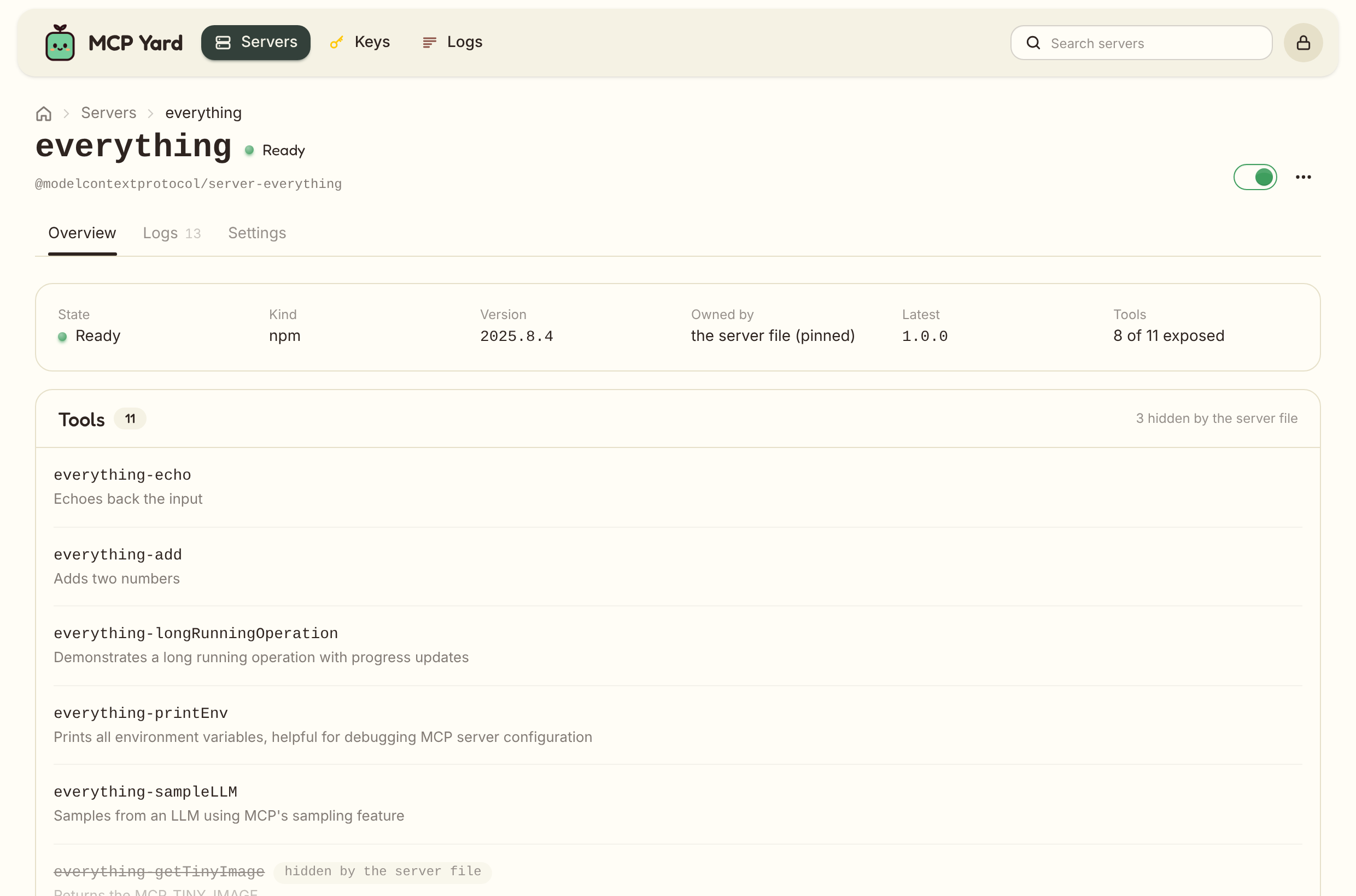 A server's own page, on its Overview tab